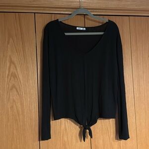 Dex vneck long sleeve tie front linen  top